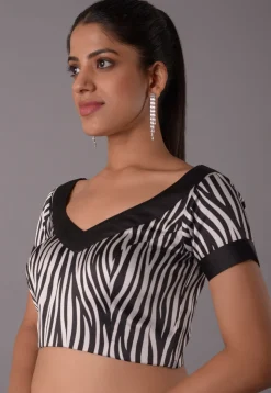 Digital Printed  Satin  Blouse in Black and White