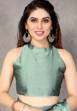 Digital Printed Satin Chiffon Saree in Sea Green