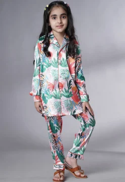 Digital Printed Satin Co Ord Set in Multicolor
