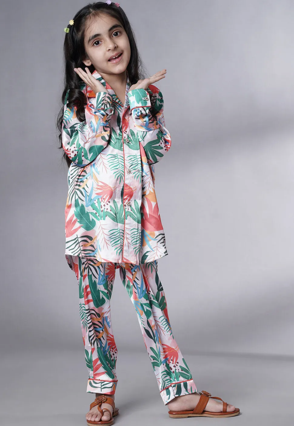 Digital Printed Satin Co Ord Set in Multicolor