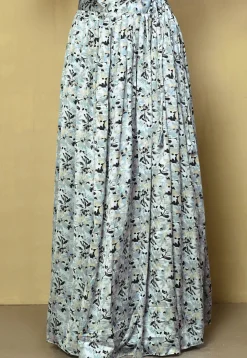 Digital Printed Satin Crop Top Set in Grey