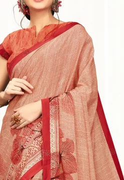Digital Printed Satin Georgette Saree in Dusty Peach