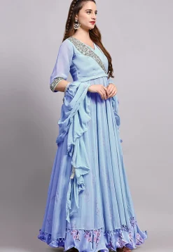 Digital Printed Satin Georgette Lehenga in Sky Blue