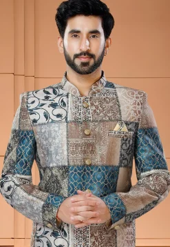 Digital Printed Satin Jodhpuri Suit in Multicolor