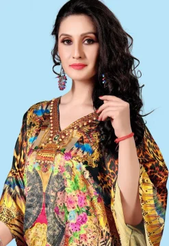 Digital Printed Satin Kaftan in Multicolor