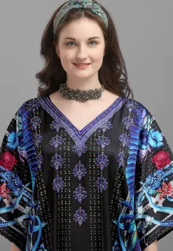Digital Printed Satin Kaftan in Black