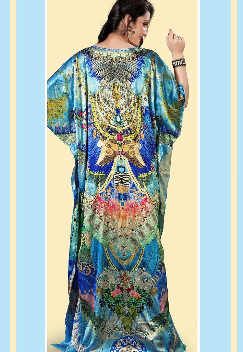 Digital Printed Satin Kaftan in Multicolor