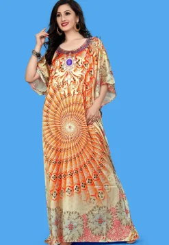 Digital Printed Satin Kaftan in Multicolor
