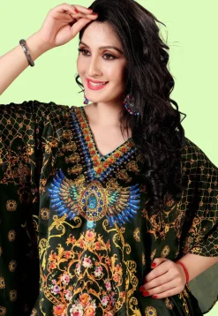 Digital Printed Satin Kaftan in Black