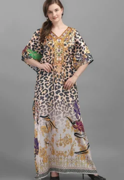 Digital Printed Satin Kaftan in Multicolor