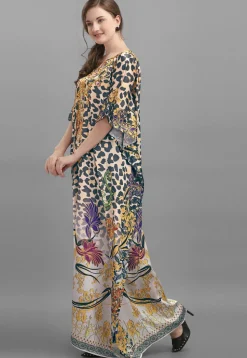 Digital Printed Satin Kaftan in Multicolor