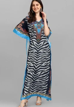 Digital Printed Satin Kaftan in Multicolor