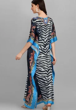 Digital Printed Satin Kaftan in Multicolor