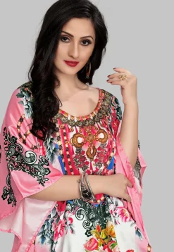 Digital Printed Satin Kaftan in Pink