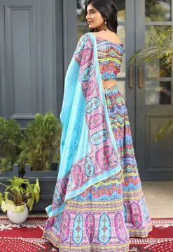 Digital Printed Satin Lehenga in Multicolor