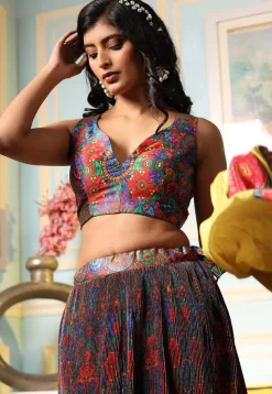 Digital Printed Satin Lehenga in Multicolor