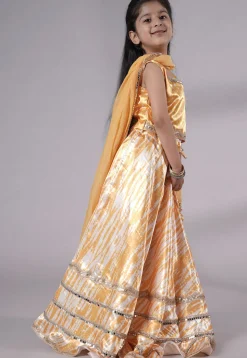 Digital Printed Satin Lehenga in Off White and Yellow