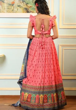 Digital Printed Satin Lehenga in Pink