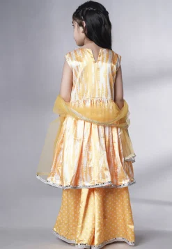 Digital Printed Satin Pakistani Suit in Yellow and Cream