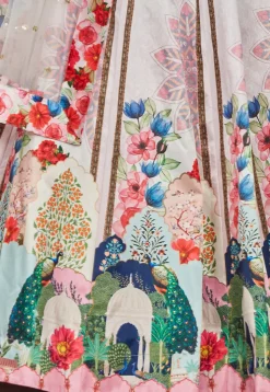 Digital Printed Satin Silk Lehenga in Off White