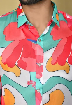 Digital Printed Satin Silk Shirt in Multicolor
