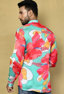 Digital Printed Satin Silk Shirt in Multicolor