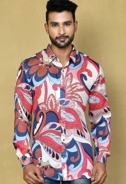 Digital Printed Satin Silk Shirt in Multicolor