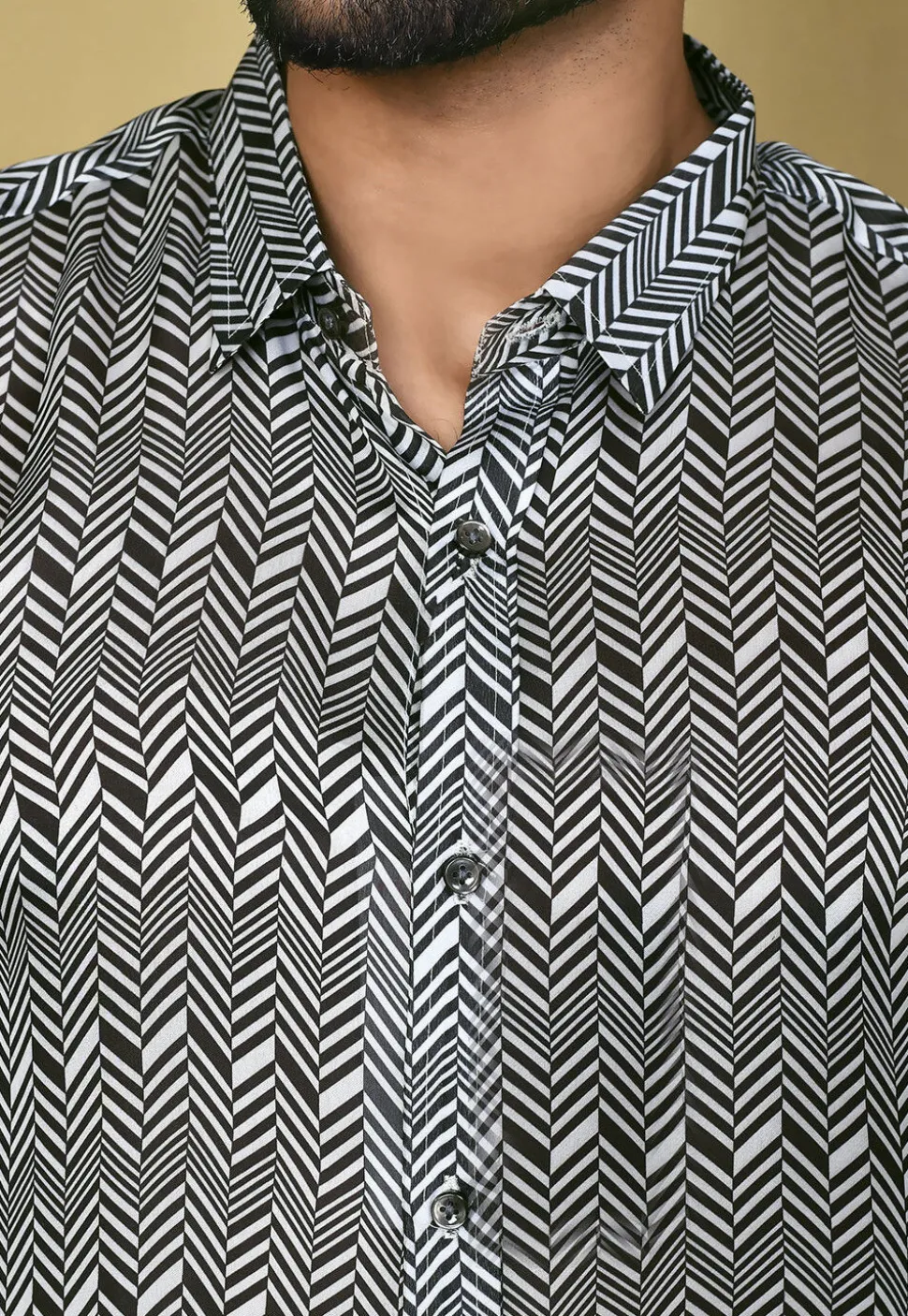 Digital Printed Satin Silk Shirt in Black and White