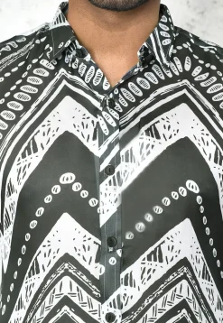 Digital Printed Satin Silk Shirt in Grey and White