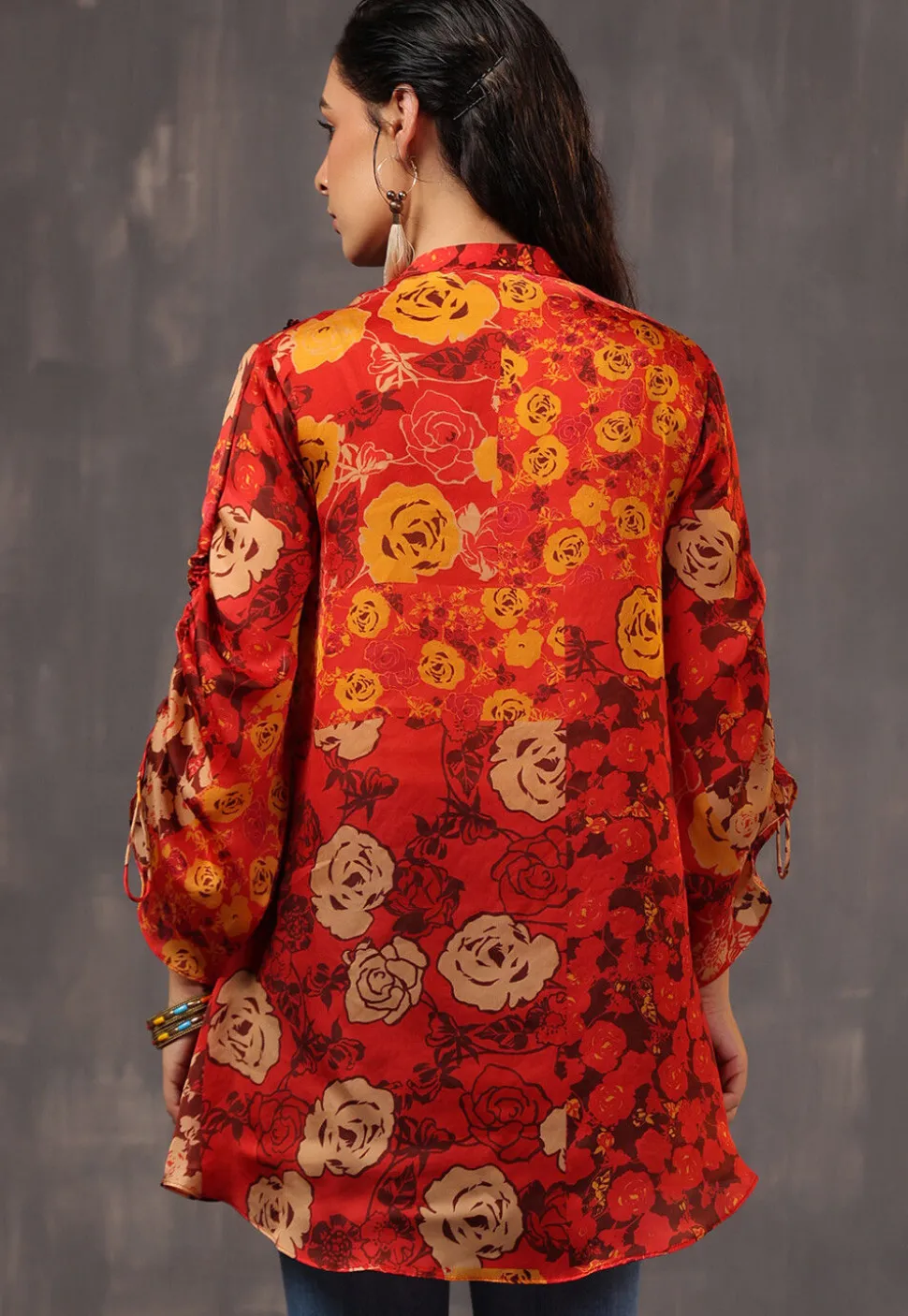 Digital Printed Satin Tunic in Red