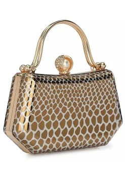 Digital Printed Synthetic Rectangular Clutch Bag in Dark Beige