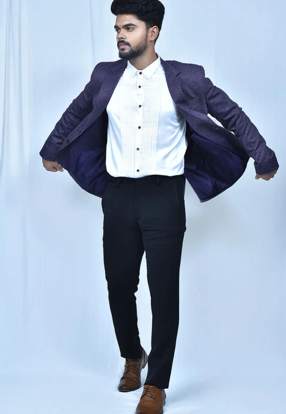 Digital Printed Terry Cotton Suit Set in Navy Blue