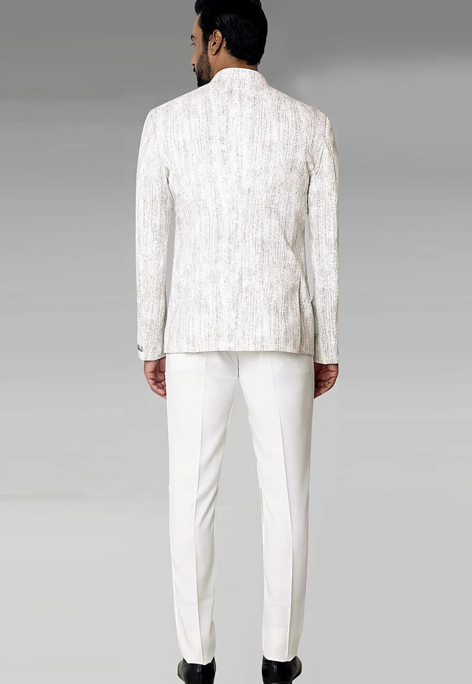 Digital Printed Terry Rayon Jodhpuri Suit in Off White