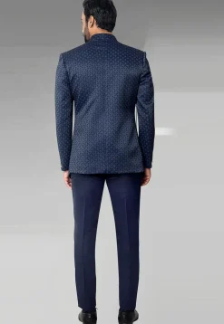 Digital Printed Terry Rayon Layered Jodhpuri Suit in Navy Blue