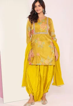 Digital Printed Tissue Punjabi Suit in Yellow