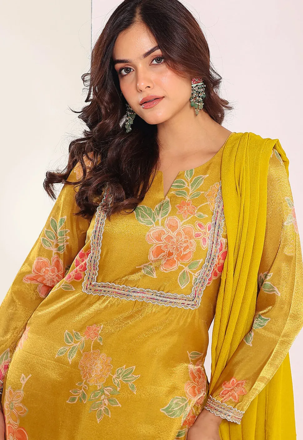 Digital Printed Tissue Punjabi Suit in Yellow