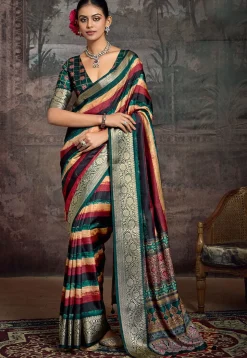 Digital Printed Tussar Silk Saree in Multicolor