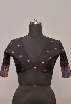 Digital Printed Tussar Silk Saree in Black