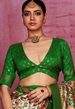 Digital Printed Tussar Silk Saree in Off White