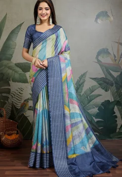 Digital Printed Tussar Silk Saree in Multicolor