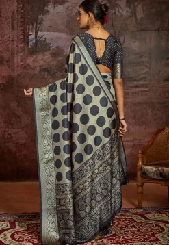 Digital Printed Tussar Silk Saree in Dusty Green