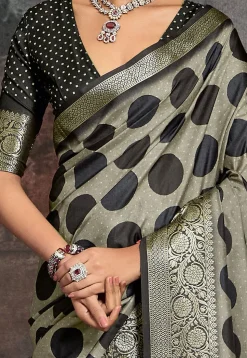 Digital Printed Tussar Silk Saree in Dusty Green