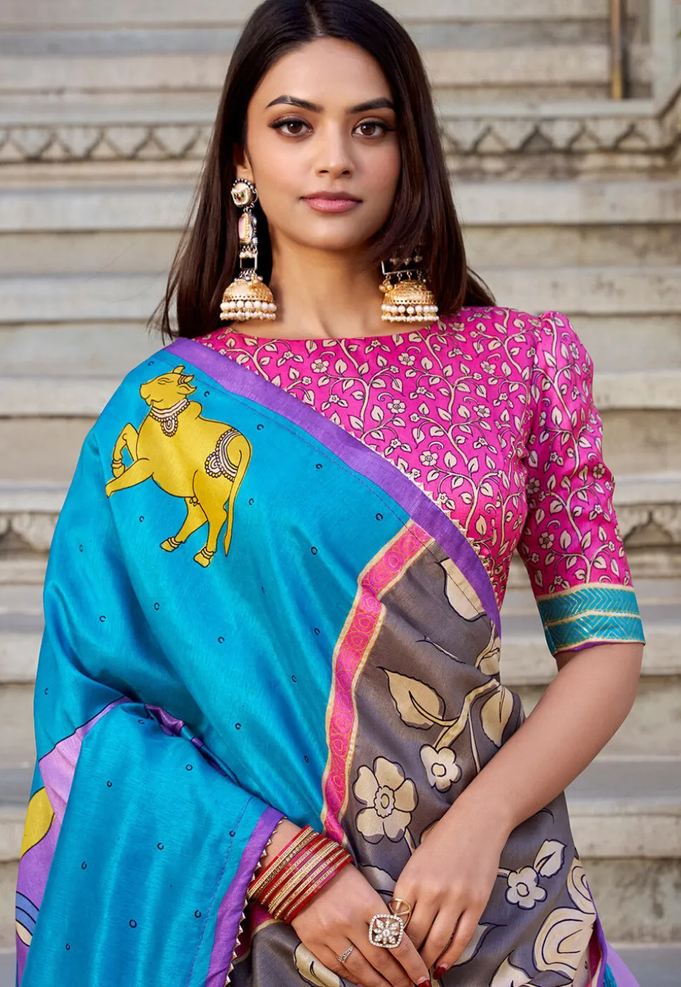 Digital Printed Tussar Silk Lehenga in Light Purple