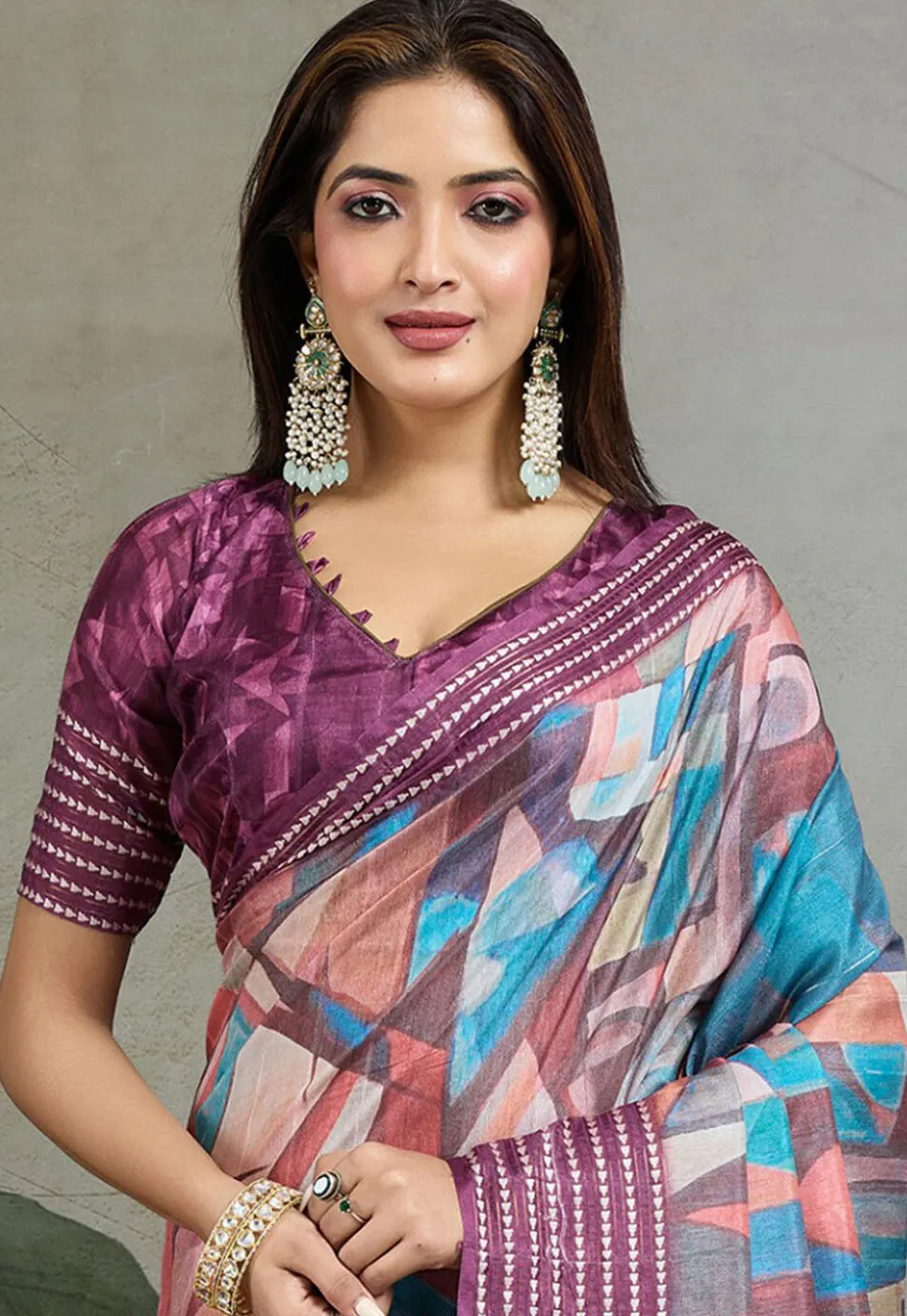 Digital Printed Tussar Silk Saree in Multicolor