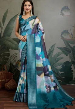 Digital Printed Tussar Silk Saree in Multicolor