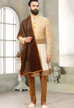 Digital Printed Velvet Dupatta in Brown