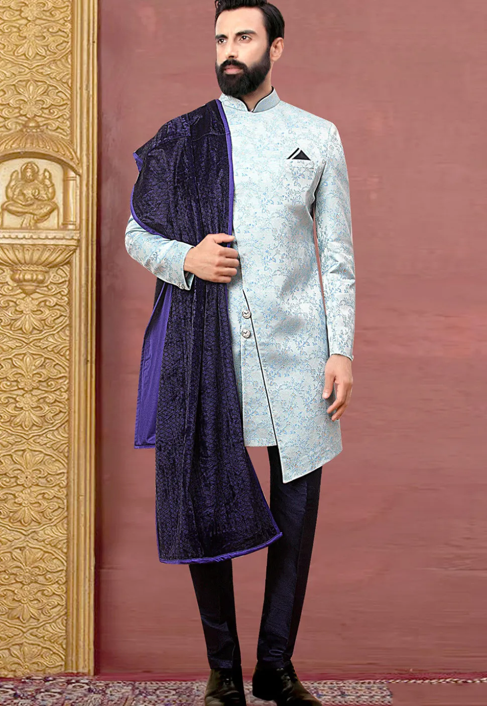 Digital Printed Velvet Dupatta in Blue