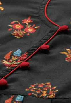 Digital Printed Viscose A Line Kurta in Black