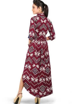 Digital Printed Viscose Dress in Maroon