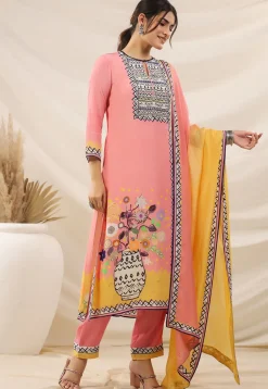 Digital Printed Viscose Georgette Pakistani Suit in Peach